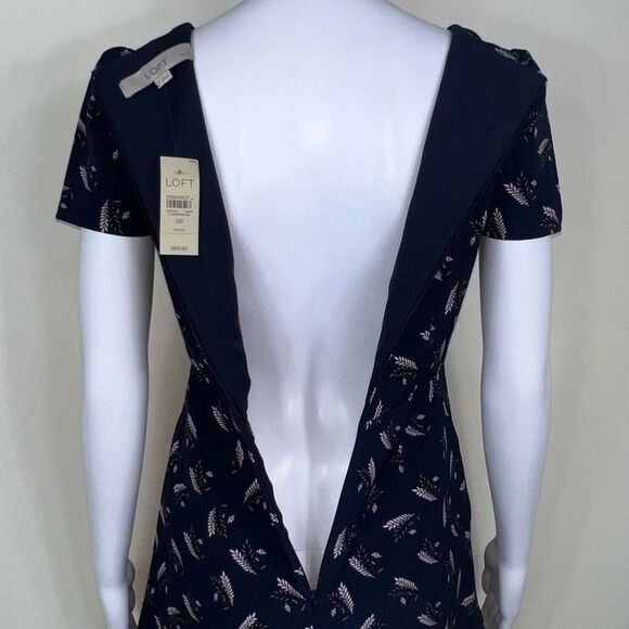 LOFT Feather Graphic Blue Fit and Flair Dress - Picture 12 of 15